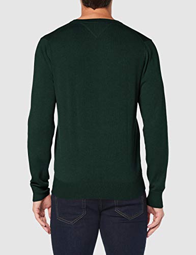Tommy Hilfiger Organic Cotton Silk V Neck Sudadera, Verde (Pine Grove Heather Mq5), Small para Hombre