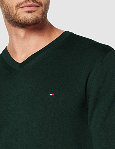 Tommy Hilfiger Organic Cotton Silk V Neck Sudadera, Verde (Pine Grove Heather Mq5), Small para Hombre