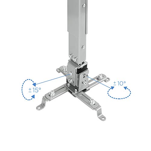 Tooq PJ2012T-S - Soporte de techo inclinable para proyector, hasta 20 Kg, ajustable entre 130mm y 650mm, inclinacion +/- 15º, color plata