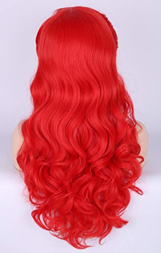 Topcosplay Sirena Ariel Peluca para mujer, Peluca Roja Larga Peluca Ondulada Rizada para Disfraz de Halloween, Cosplay