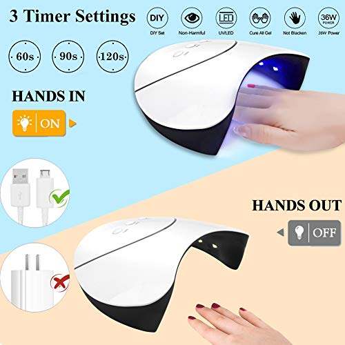 TopDirect 36W UV/LED Lámpara Uñas Polygel Uñas Kit, 6Pcs extensión de uñas polygel 15ml + 4 Pcs Esmalte Semipermanente Gel Uñas Soak off 8ml con Top y Base Coat Herramientos de Uñas Arte