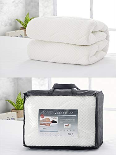 Topper Viscoelástico para Colchón. Sobrecolchón para Cama Transpirable Hipoalergénico Antiácaros Visco Memory Foam Aloe Vera. Blanco 150 x 190 x 3 cm