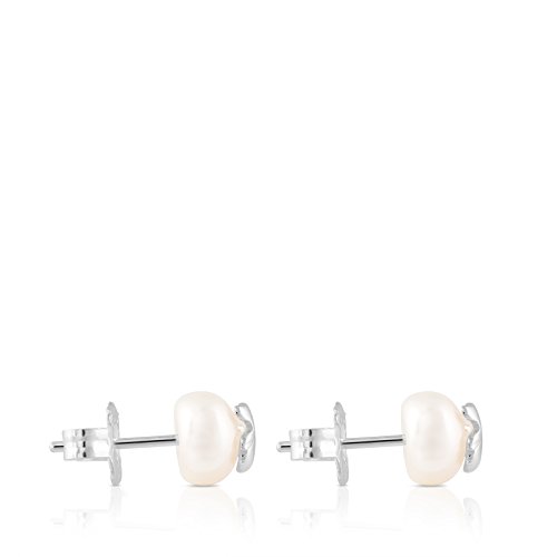 TOUS Bear - Pendientes con Perla Cultivada de Agua Dulce y Oso en Plata de Primera Ley - Motivo: 0,85 cm