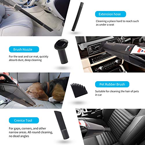 TowerTop Aspirador de Coche, 5500PA Aspiradora de Coche Portátil con Filtro de Acero Inoxidable, Aspirador Potente con Seco y Húmedo, 2 Luz LED, Cable 5M