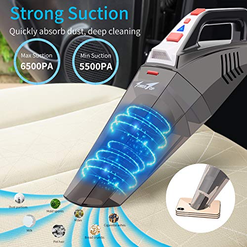 TowerTop Aspirador de Coche, 5500PA Aspiradora de Coche Portátil con Filtro de Acero Inoxidable, Aspirador Potente con Seco y Húmedo, 2 Luz LED, Cable 5M