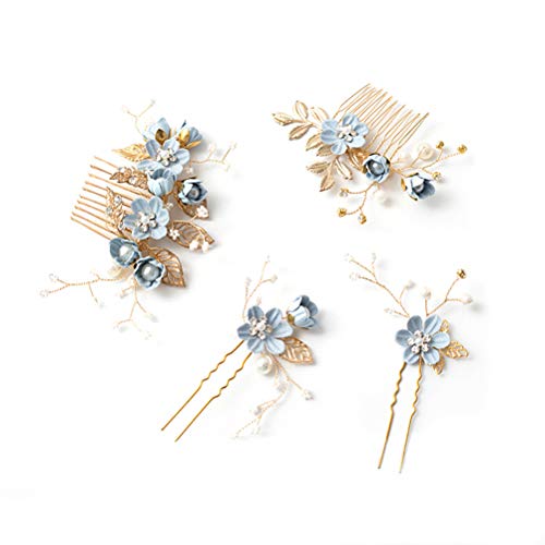 Toyvian 4 unids Rhinestone peines del Pelo Florales Nupcial Tocado Cristales Diadema Nupcial Decorativo Diadema Fiesta de Bodas Pelo de Noche (Azul)