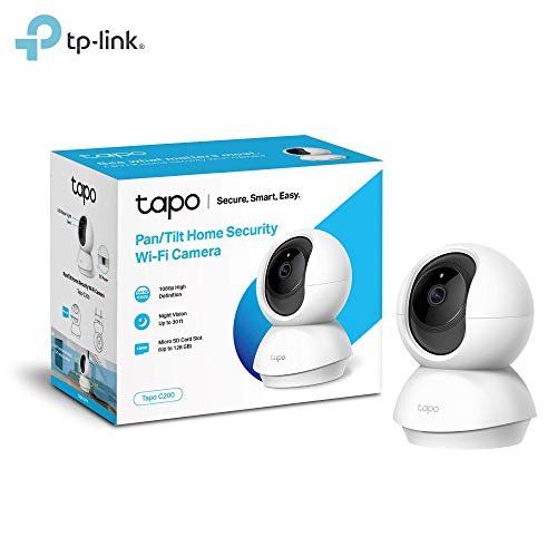 TP-Link - Cámara IP WiFi 360º, Cámara de Vigilancia FHD 1080p, Visión nocturna, Admite tarjeta SD, Audio Doble Vía, Detección de movimiento, Control Remoto, Fácil Configuración, Compatible con Alexa
