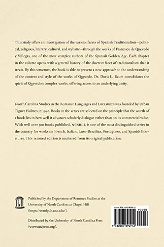 Traditionalism in the Works of Francisco de Quevedo y Villegas: 91 (North Carolina Studies in the Romance Languages and Literatures)