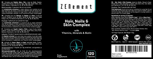 Tratamiento contra caída Cabello y debilidad de Uñas y Piel | 120 cápsulas | con Biotina, Alfalfa, Cisteína, Levadura de Cerveza, Germen de Trigo, Ácido Fólico, Minerales y Vitaminas