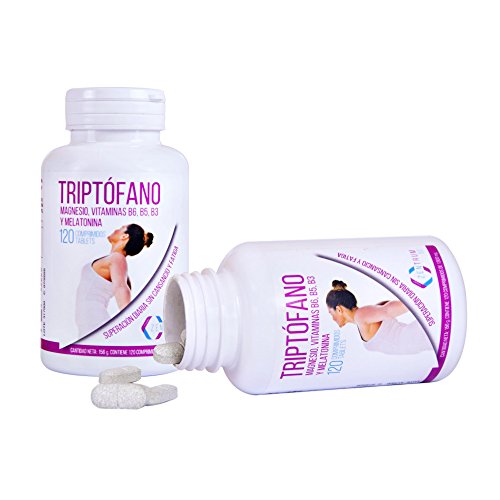 Triptófano y magnesio para mejorar el estado de ánimo y combatir el estrés – Triptófano con melatonina para ayudar a regular los ciclos de sueño – Con vitaminas B6, B5 y B3 – 120 comprimidos