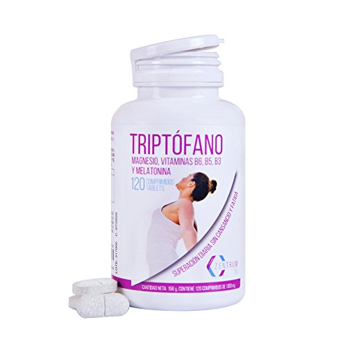 Triptófano y magnesio para mejorar el estado de ánimo y combatir el estrés – Triptófano con melatonina para ayudar a regular los ciclos de sueño – Con vitaminas B6, B5 y B3 – 120 comprimidos