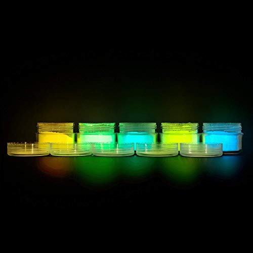 Tritart polvo fluorescente auto-brillante I 5 x 20g Pigmentos que brillan en la noche I Luz Polvo Set con Lámpara UV GRATIS