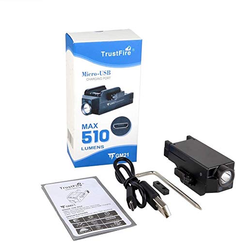 TrustFire GM21 - Luz LED para pistola (510 lúmenes, recargable, con riel ajustable, montaje de liberación rápida para Glock, Springfield, Sig Sauer)