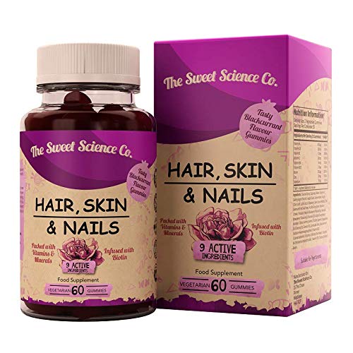 TSCC Hair Skin Uñas Vitaminas – 60 Gomitas Vegetarianas – con Biotina, Vitamina D3 y B12 – para el Crecimiento del Cabello y la Piel y Uñas Saludables