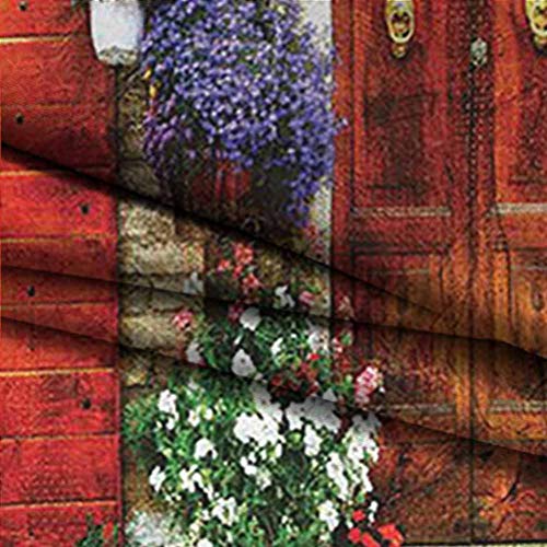 Tuscan Decor Collection - Cortina de aislamiento térmico con flores en el exterior del hogar en la ciudad italiana de Asís para puerta de interior, color rosa, marfil, rojo y verde (63 x 63 pulgadas)