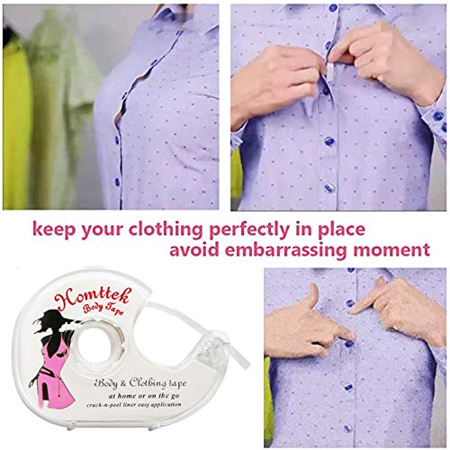 uerpo Cinta Doble Cara, Invisible Transparente Adhesivo Pelo Peluca Ropa Vestido 5 Metros con Dispensador de Cinta(4pcs) (10M)