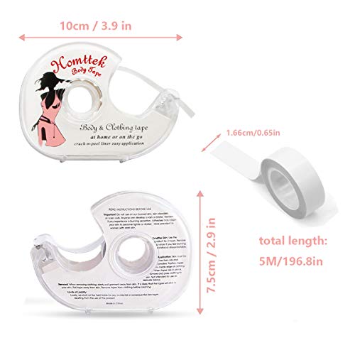 uerpo Cinta Doble Cara, Invisible Transparente Adhesivo Pelo Peluca Ropa Vestido 5 Metros con Dispensador de Cinta(4pcs) (10M)