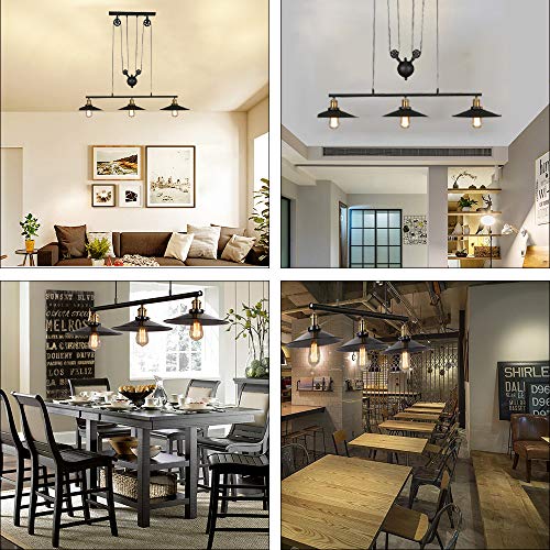 UFLIZOGH Lámpara de Techo Colgante Vintage Industrial Ajustable con 3 Bombillas de E27 de Estilo Retro para Cafeterías Salones Cocinas Comedores (Sin Bombilla)