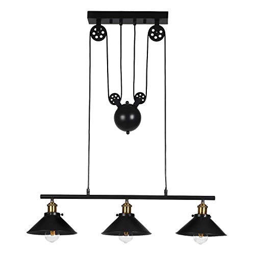 UFLIZOGH Lámpara de Techo Colgante Vintage Industrial Ajustable con 3 Bombillas de E27 de Estilo Retro para Cafeterías Salones Cocinas Comedores (Sin Bombilla)