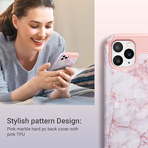 ULAK Funda iPhone 11 Pro Max, [Serie Colorida] Carcasa Híbrido de Doble Capa Resistente a Prueba Golpes Duro Cubierta Trasera Shock Absorbente TPU Parachoques Caso para iPhone 11 Pro Max - Mármol Rosa