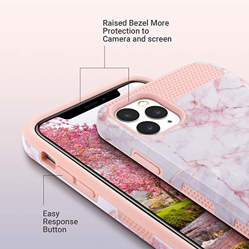 ULAK Funda iPhone 11 Pro Max, [Serie Colorida] Carcasa Híbrido de Doble Capa Resistente a Prueba Golpes Duro Cubierta Trasera Shock Absorbente TPU Parachoques Caso para iPhone 11 Pro Max - Mármol Rosa