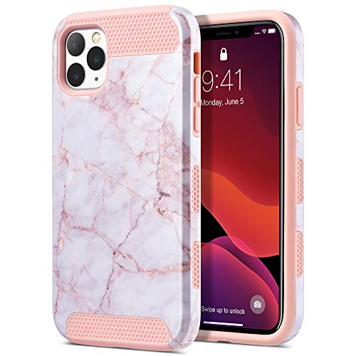 ULAK Funda iPhone 11 Pro Max, [Serie Colorida] Carcasa Híbrido de Doble Capa Resistente a Prueba Golpes Duro Cubierta Trasera Shock Absorbente TPU Parachoques Caso para iPhone 11 Pro Max - Mármol Rosa