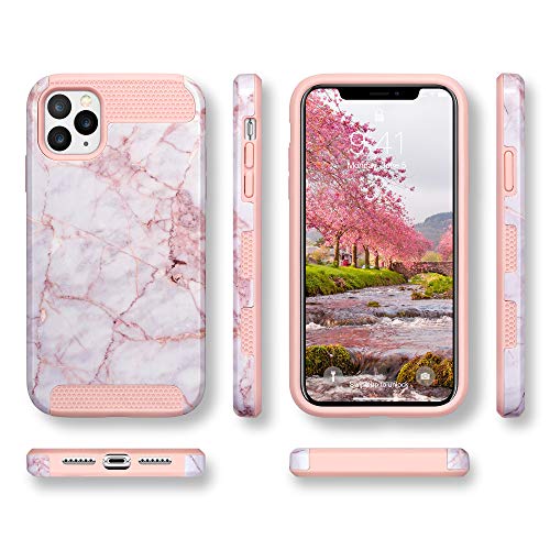 ULAK Funda iPhone 11 Pro Max, [Serie Colorida] Carcasa Híbrido de Doble Capa Resistente a Prueba Golpes Duro Cubierta Trasera Shock Absorbente TPU Parachoques Caso para iPhone 11 Pro Max - Mármol Rosa