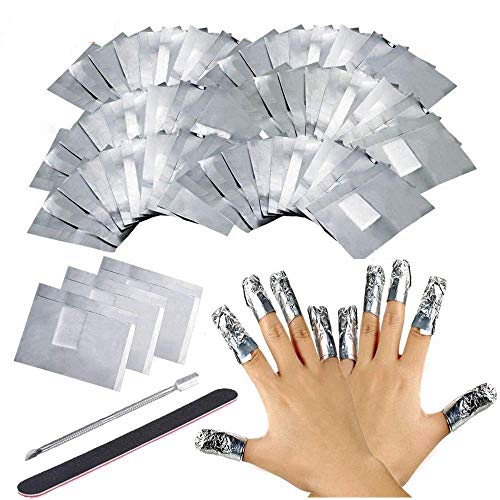 Ultra-delgado 200 pcs aluminio Foil Nail Wraps Gel Polish Remover，1*franja lima de uñas，1*empujador de la cutícula