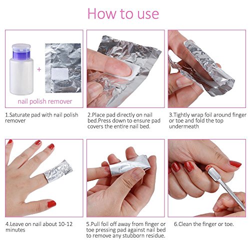 Ultra-delgado 200 pcs aluminio Foil Nail Wraps Gel Polish Remover，1*franja lima de uñas，1*empujador de la cutícula