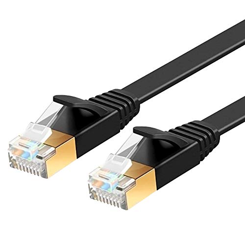 ULTRICS Cat 7 Cable Ethernet 20 Metros, RJ45 Plano Alta Velocidad Cordón de Red 10 Gbps, STP Enchufes Enchapados en Oro Línea Internet Compatible con PS4, Xbox, Enrutador, Módem, Interruptor – Negro
