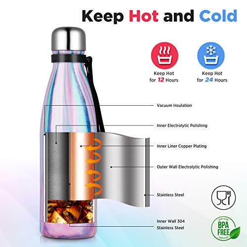 UMI. by Amazon - Botella Térmica 500ml, Botella Termo Agua Acero Inoxidable, con Aislamiento de Vacío de Doble Pared, Libre BPA, para 12 Horas de Bebida Caliente y 24 Horas de Bebida Fría, Iris