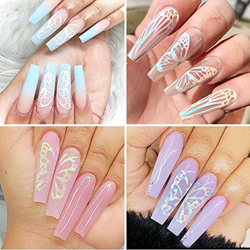 Uni-Fine 48 Piezas Pegatinas Uñas Mariposas/Uego/Raya Nail Art Stickers Etiqueta Engomada Uñas con Pinzas Etpara Uñas para Mujeres Niñas Manicura DIY Nail Art accesorios