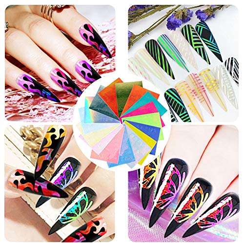 Uni-Fine 48 Piezas Pegatinas Uñas Mariposas/Uego/Raya Nail Art Stickers Etiqueta Engomada Uñas con Pinzas Etpara Uñas para Mujeres Niñas Manicura DIY Nail Art accesorios