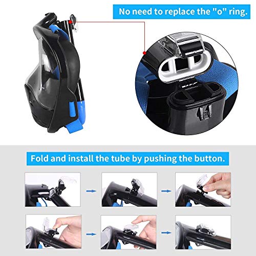 Unigear Máscara De Buceo, 180°Vista Anti-Vaho Anti-Fugas con Soporte para Cámara Deportiva Tubo Respirador Plegable Cara Completa Fácil Respiración Tamaños para Adultos Niños