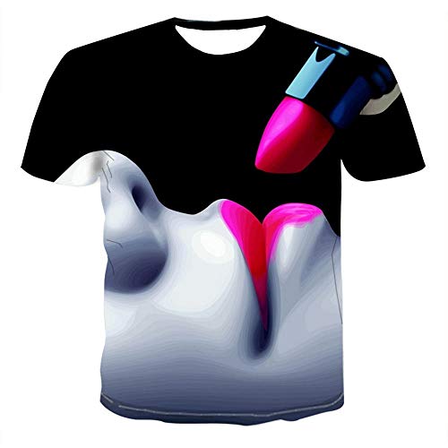 Unisex 3D Imprimió Camisetas de Manga Corta de Colores Personalizada Casual tee Shirt Barra de Labios,XXXL