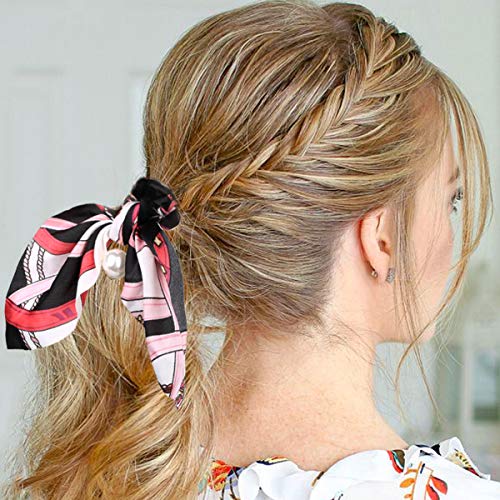 URAQT 14 psc Colorido Bowknot Floral Hair Scrunchy Hair Ties, Ribbon Hair Ties Bow Bandas elásticas para el cabello Soporte de cola de caballo con lunares, Cuerda de accesorios para mujeres