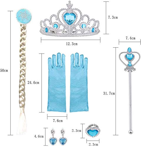 URAQT Vestido de Princesa Elsa, Reina Frozen Disfraz Elsa Vestido Infantil Niñas Costume Azul Cosplay de Disney Disfraz de Halloween, Cumpleaños, Carnaval y la Fiesta (120)