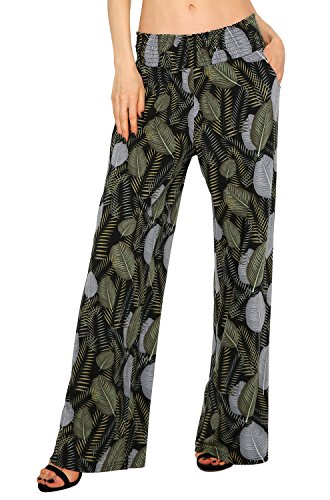 Urban GoCo Mujer Pantalón Palazzo de Pierna Ancha Casual Estampado Floral Baggy Pantalones (Small, 2)