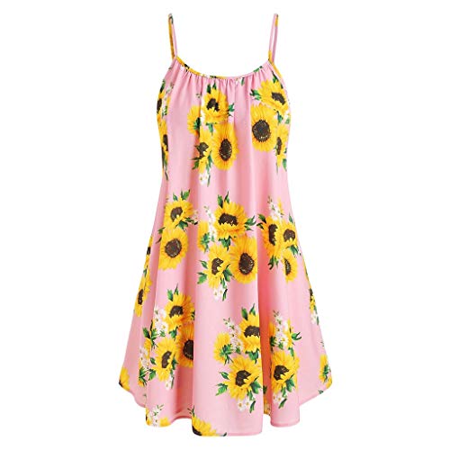 URIBAKY * Mini Vestido Casual De Estilo BáSico, Sin Mangas para Mujer Sin Mangas con Hombros Descubiertos Cuello Redondo Vestido Diario Suelto Estampado De Girasol Dobladillo Falda Recta