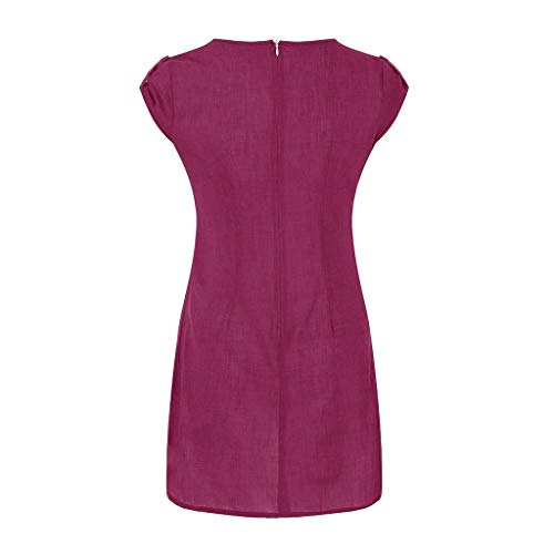 URIBAKY * Mini Vestido De Estilo BáSico para Mujer Color SóLido Vestido Informal De Verano De Manga Corta con Cuello En V Dobladillo Grande Falda Recta para Diario con Bolsillos