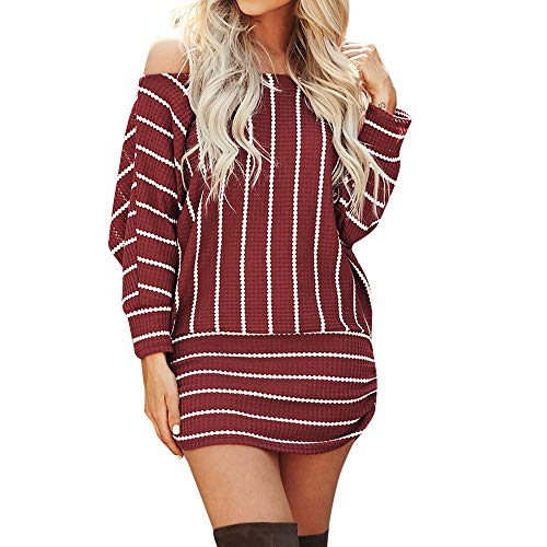 URIBAKY OtoñO De Las Mujeres Vestidos Rectos Sin Tirantes De Manga Larga A Rayas De ImpresióN Delgado Definir Cintura Marco De Oficina Mini Falda CóModo Elegante Vestido Corto