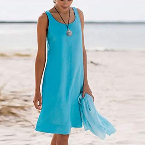 URIBAKY Vestidos De LáPiz Flojo Ocasional De Verano Honda De Las Mujeres Collar Redondo Sin Mangas De Color SóLido Ligero Y Transpirable Vestido Corto