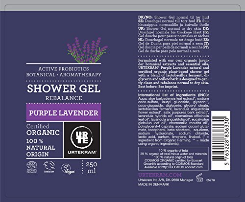 Urtekram Purple Lavender Gel de Ducha BIO, Probióticos Activos, 250 ml