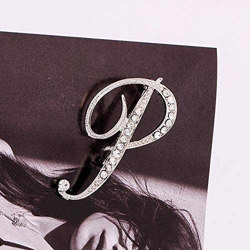 Usstore - Broche de cristal con diseño de letra inglesa con diamantes para parejas, joyería conmemorativa, regalo de cumpleaños, decoración de ropa, Talla única, P