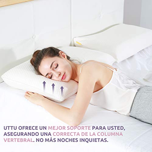 UTTU Almohada de espuma viscoelástica, almohada cervical con altura ajustable, almohada con funda de bambú removible y lavable, almohadas para dormir para los lados y la espalda