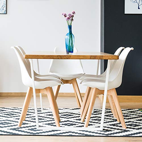 VADIM Sillas de 2 Tulip Comerdor Modernas para Comedor/Sala de Estar/Café / Restaurante, Las piernas de Madera de Haya Maciza y Asiento Acolchado,Blanco