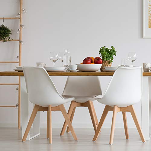 VADIM Sillas de 2 Tulip Comerdor Modernas para Comedor/Sala de Estar/Café / Restaurante, Las piernas de Madera de Haya Maciza y Asiento Acolchado,Blanco
