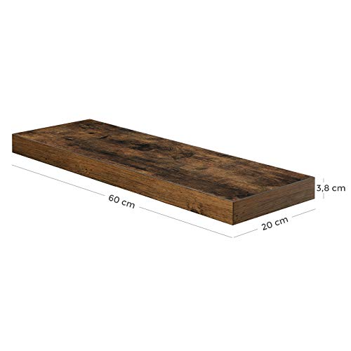 VASAGLE Estante Flotante, Estante de Pared para Fotos, Decoraciones, en Salón, Cocina, Pasillo, Dormitorio, Baño, Marrón Rústico LWS26BX