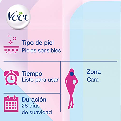 Veet Bandas de Cera Fria Depilatoria para Depilación Facial con Aceite de Almendras y Aroma de Aciano, Easy Gelwax, Pieles Sensibles, 3 x 20 Bandas, Total 60 Unidades