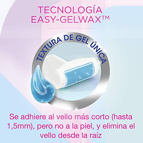 Veet Bandas de Cera Fria Depilatoria para Depilación Facial con Aceite de Almendras y Aroma de Aciano, Easy Gelwax, Pieles Sensibles, 40 Bandas